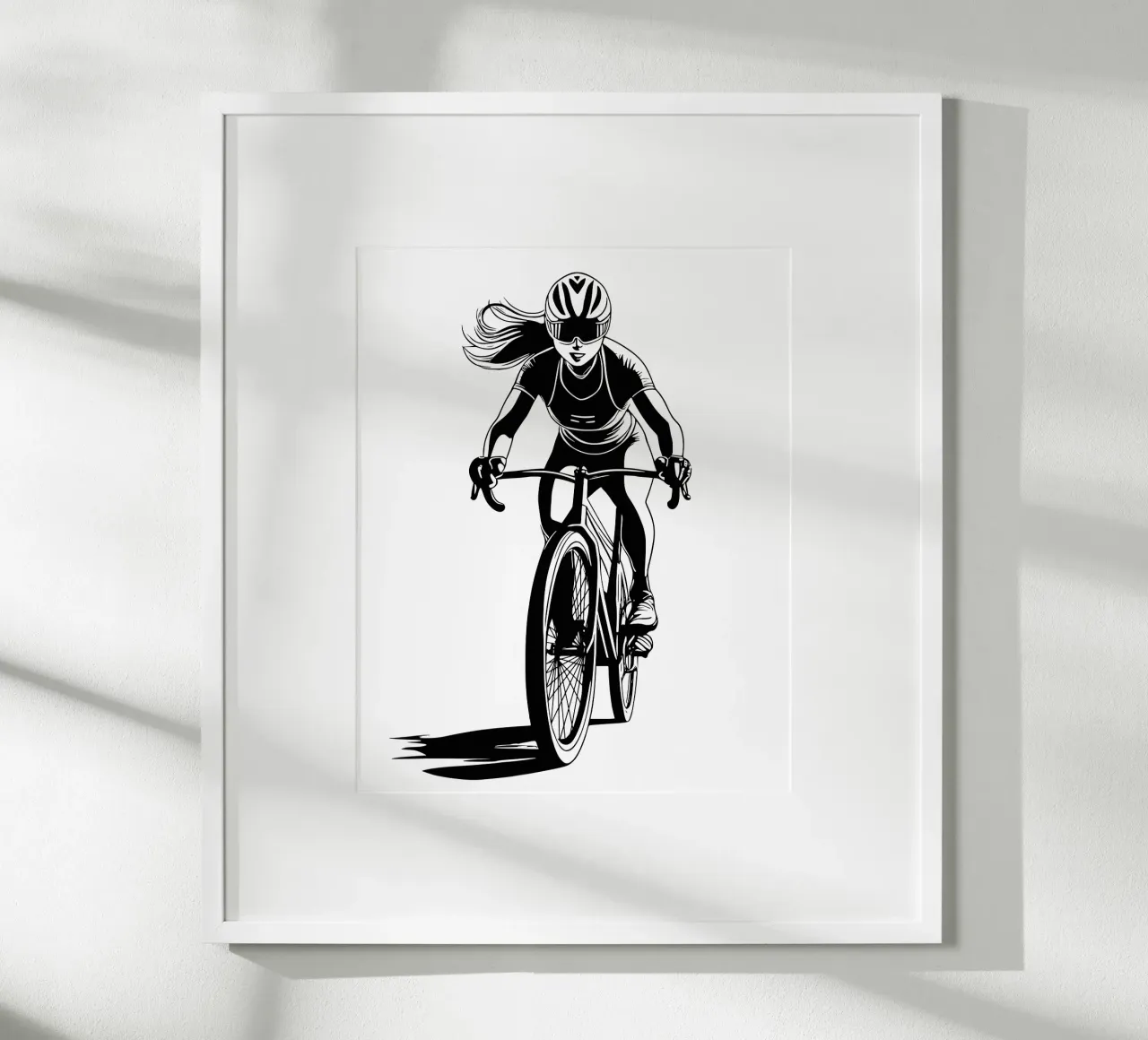 Adrenalin auf zwei Rädern – Dynamische Radsport Illustration Poster mit Holzrahmen von Radkunstwerk