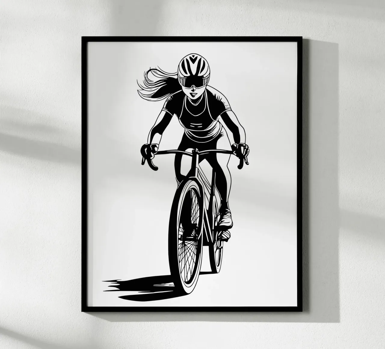 Adrenalin auf zwei Rädern – Dynamische Radsport Illustration Poster mit Holzrahmen von Radkunstwerk
