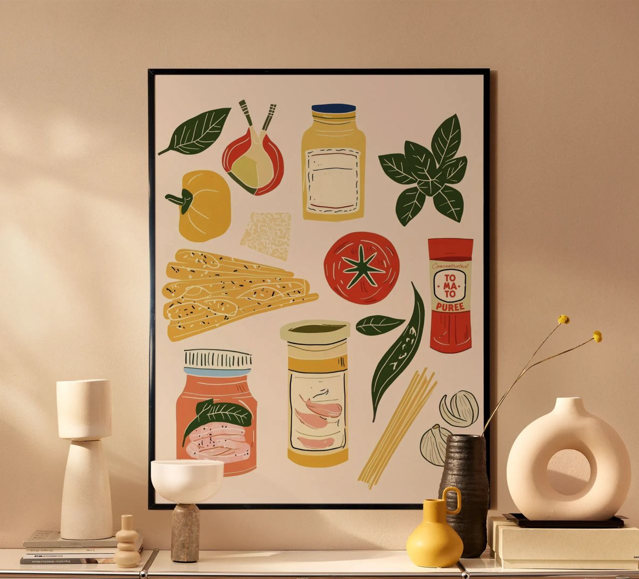 Ingrédients pour pâtes Illustration Cuisine italienne poster de Peaches Art Prints