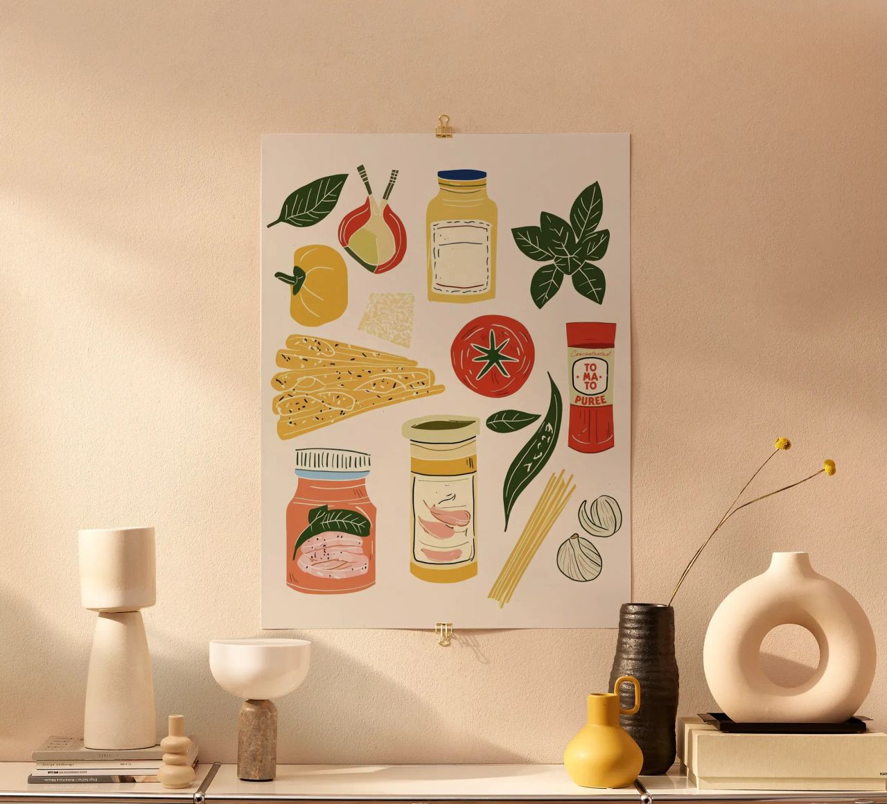 Ingrédients pour pâtes Illustration Cuisine italienne poster de Peaches Art Prints