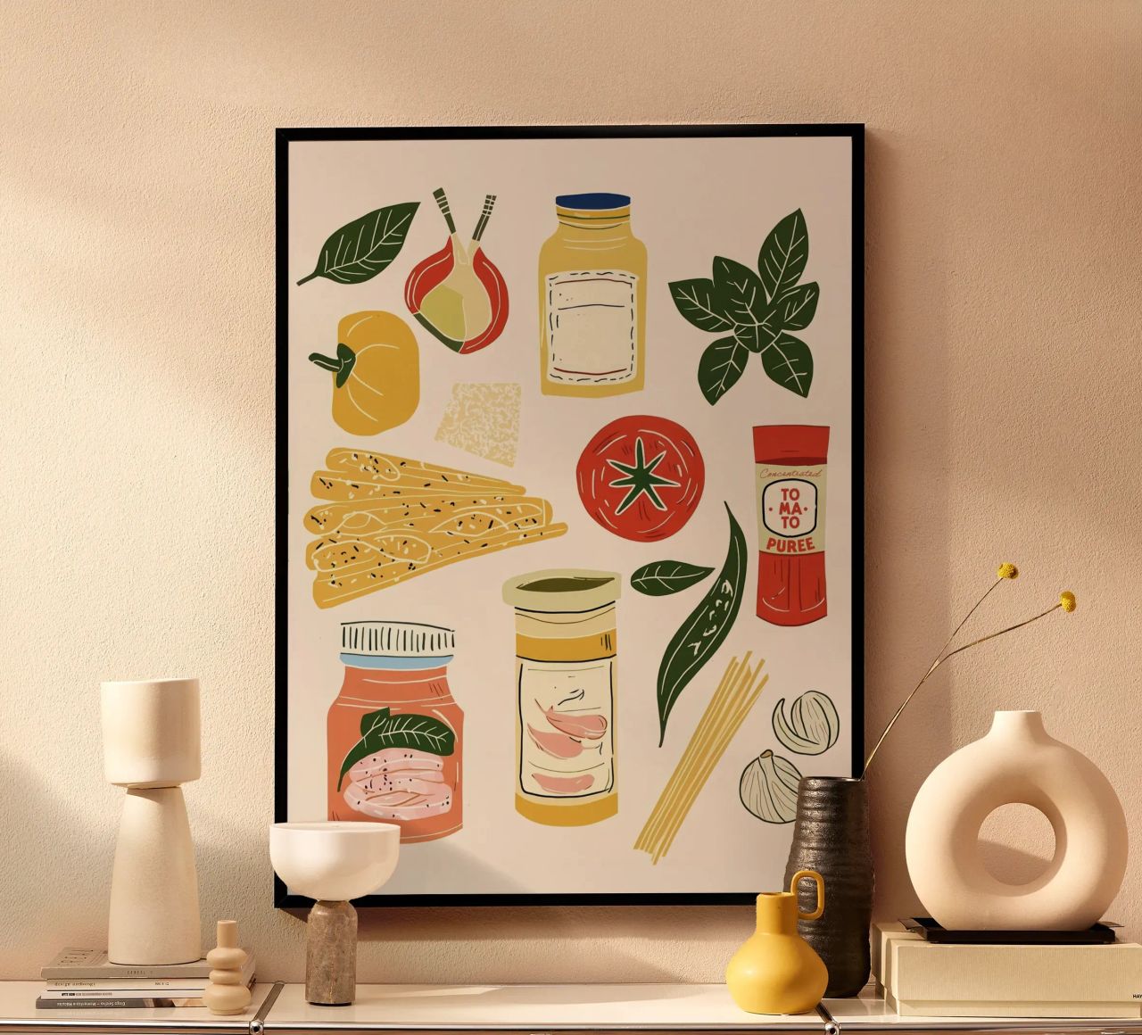 Ingrédients pour pâtes Illustration Cuisine italienne poster de Peaches Art Prints