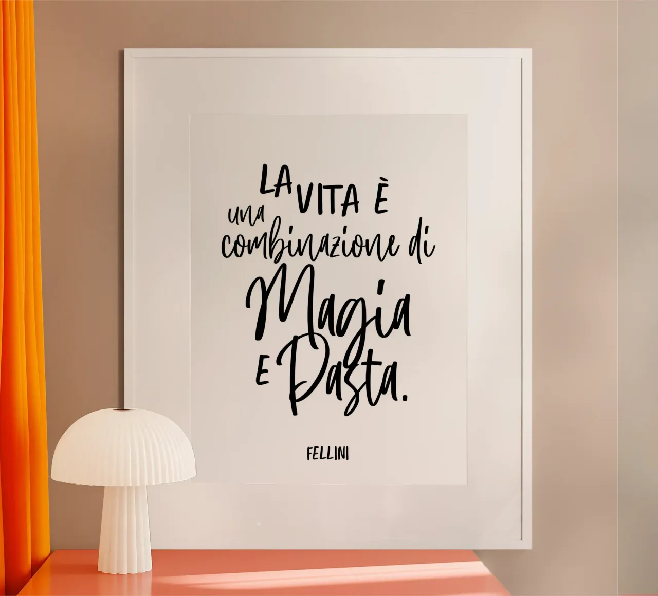 Pasta Quote, Fellini, Magia E Pasta, Quote Typography poster da Peaches Art Prints