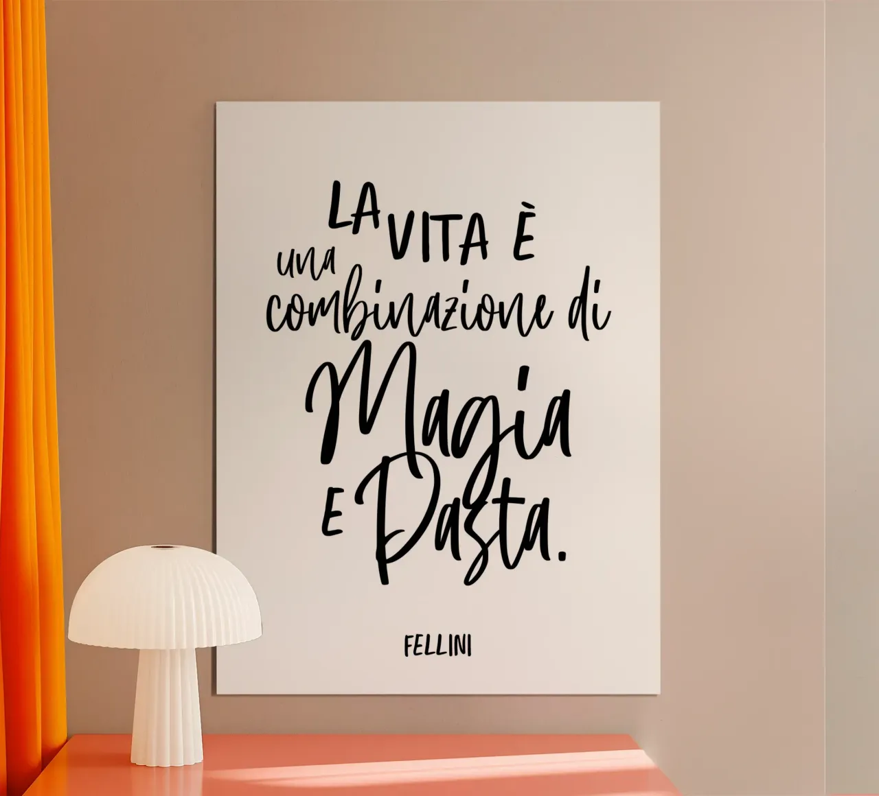 Pasta Quote, Fellini, Magia E Pasta, Quote Typography poster da Peaches Art Prints