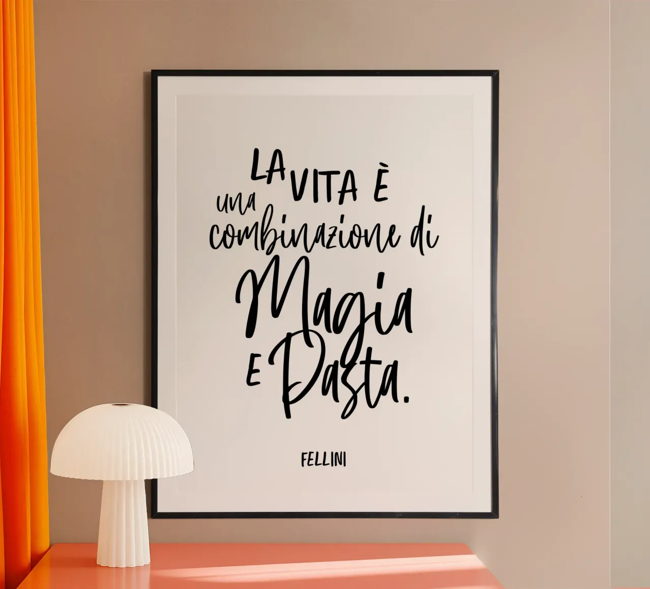 Pasta Quote, Fellini, Magia E Pasta, Quote Typography poster da Peaches Art Prints