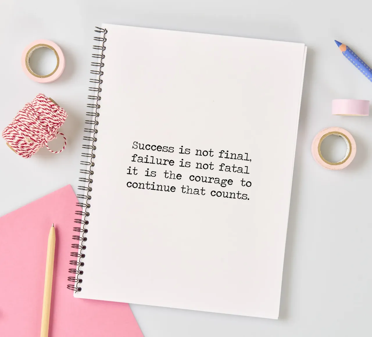 Success if not final, failure is not fatal. Courage quote spiral notebook by Summer Soul Co. - Quotes