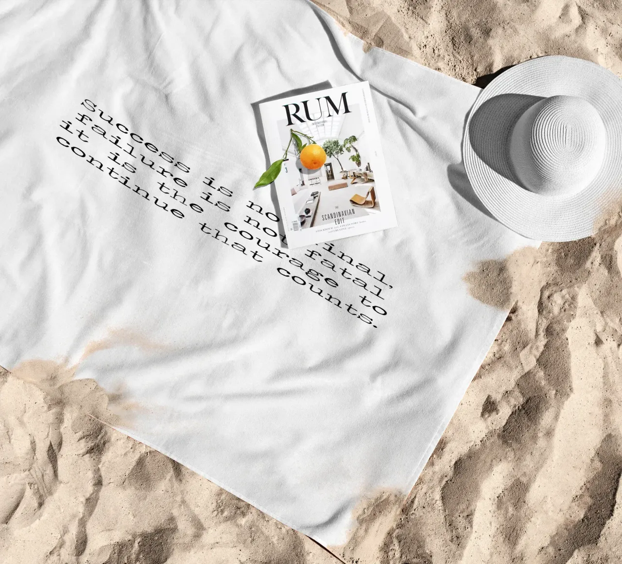 Success if not final, failure is not fatal. Courage quote beach towel by Summer Soul Co. - Quotes