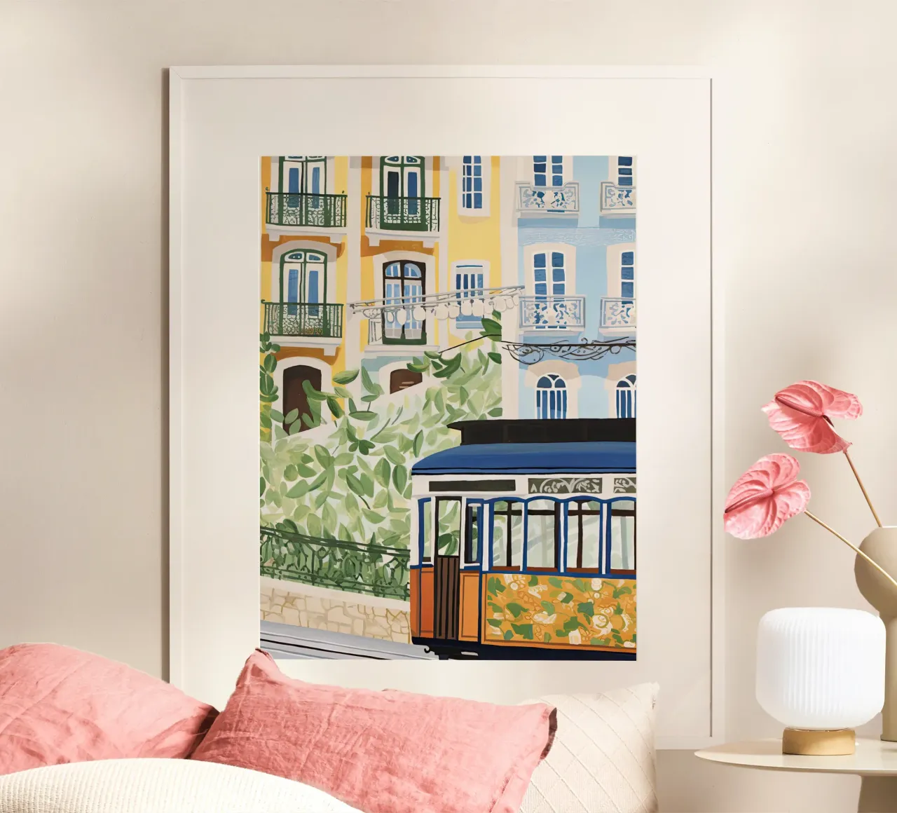 Lisbona, Portogallo Strade del tram illustrazione ad acquerello carta hahnemühle da Peaches Art Prints