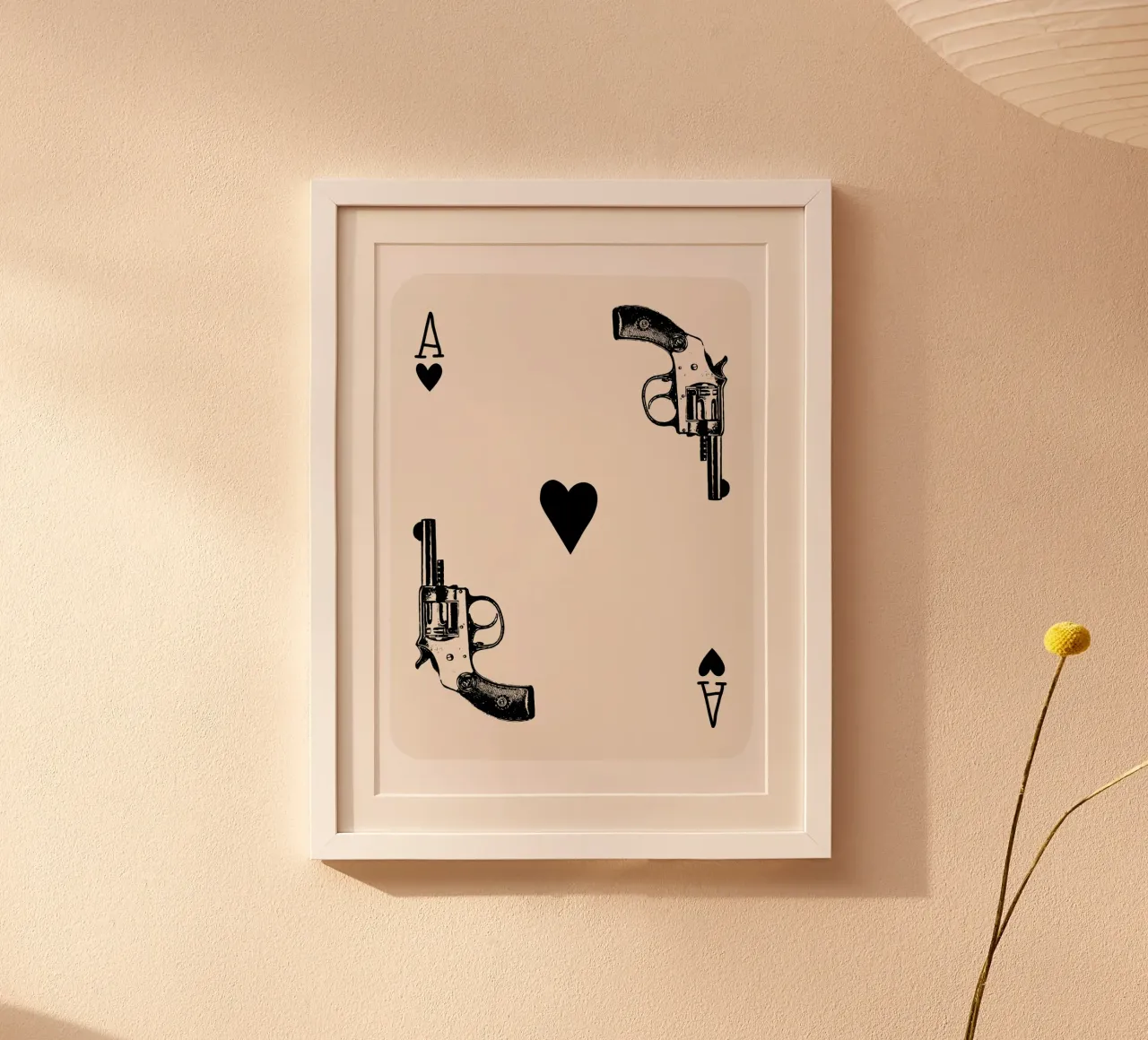 zwarte aas kaart, retro pistool, cowboy kunst poster met aluminium frame van pdigitalprints