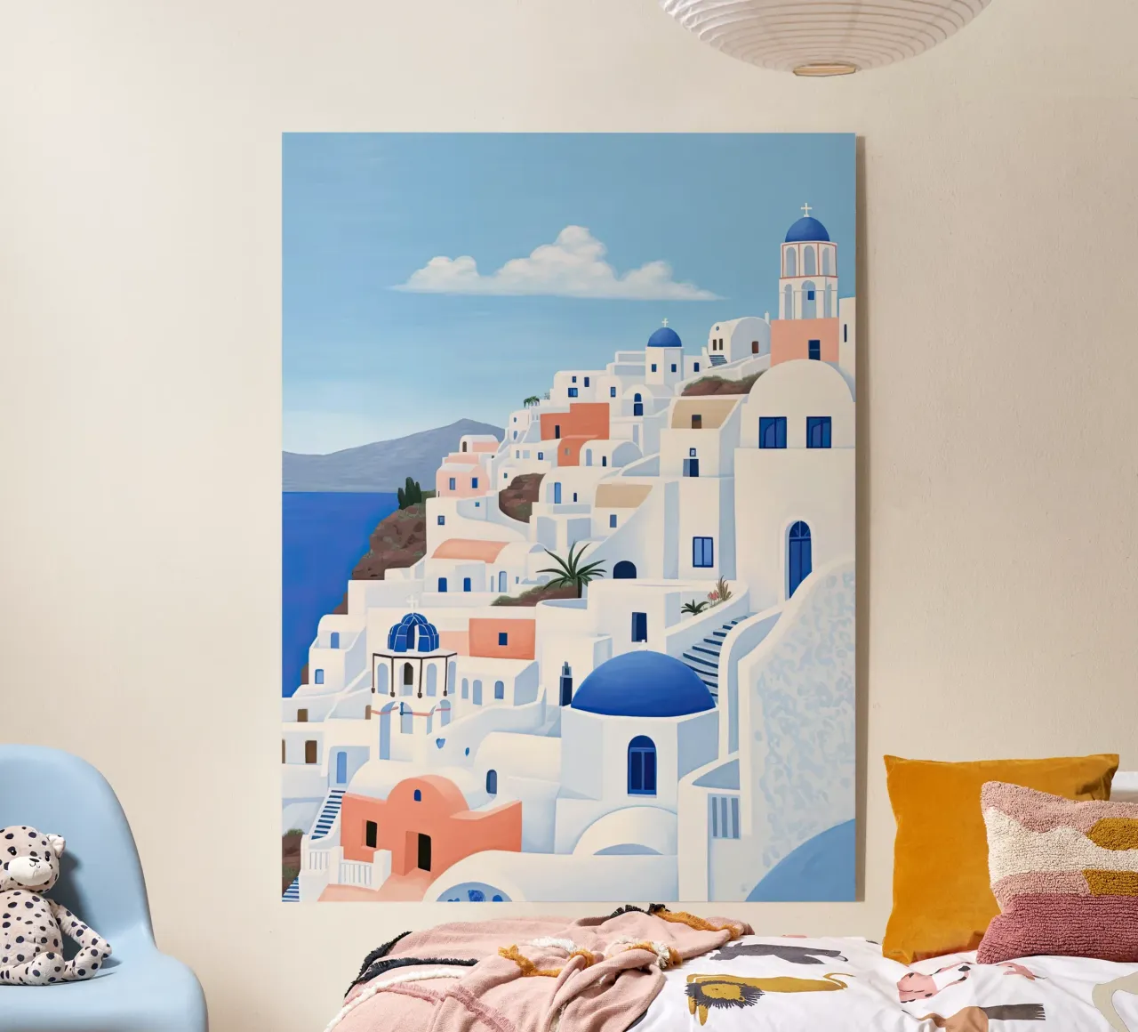 Santorini Greece, Watercolour Illustration Travel acrylic glass by Peaches Art Prints