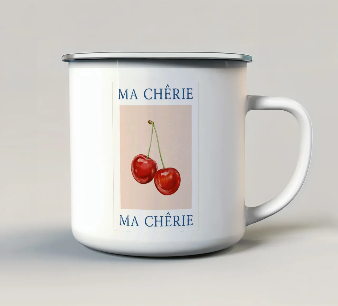 Ma Cherie, tipografia, ciliegia vintage , retrò tazza in smalto da pdigitalprints