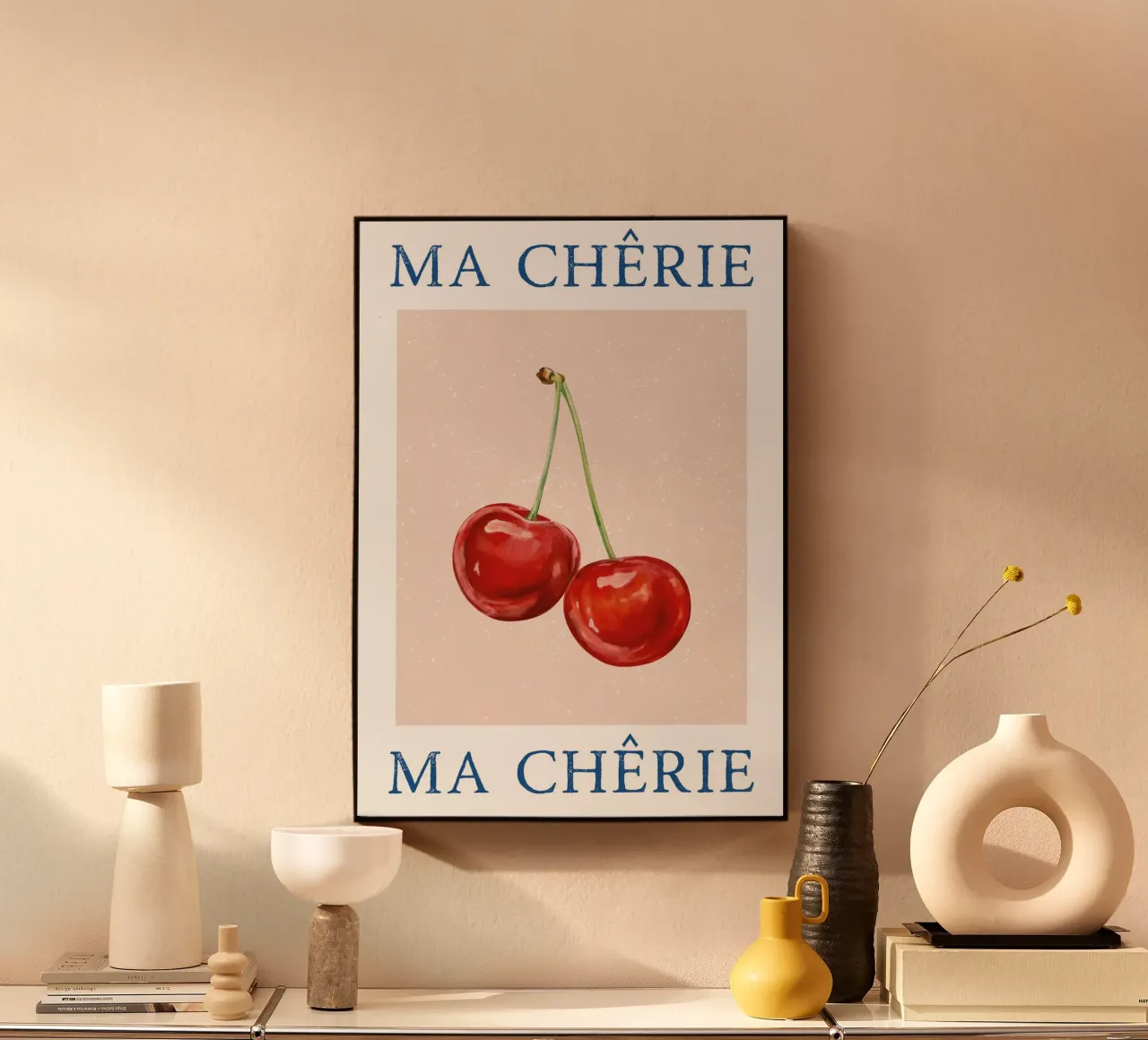 Ma Cherie, tipografia, ciliegia vintage , retrò alluminio dibond da pdigitalprints