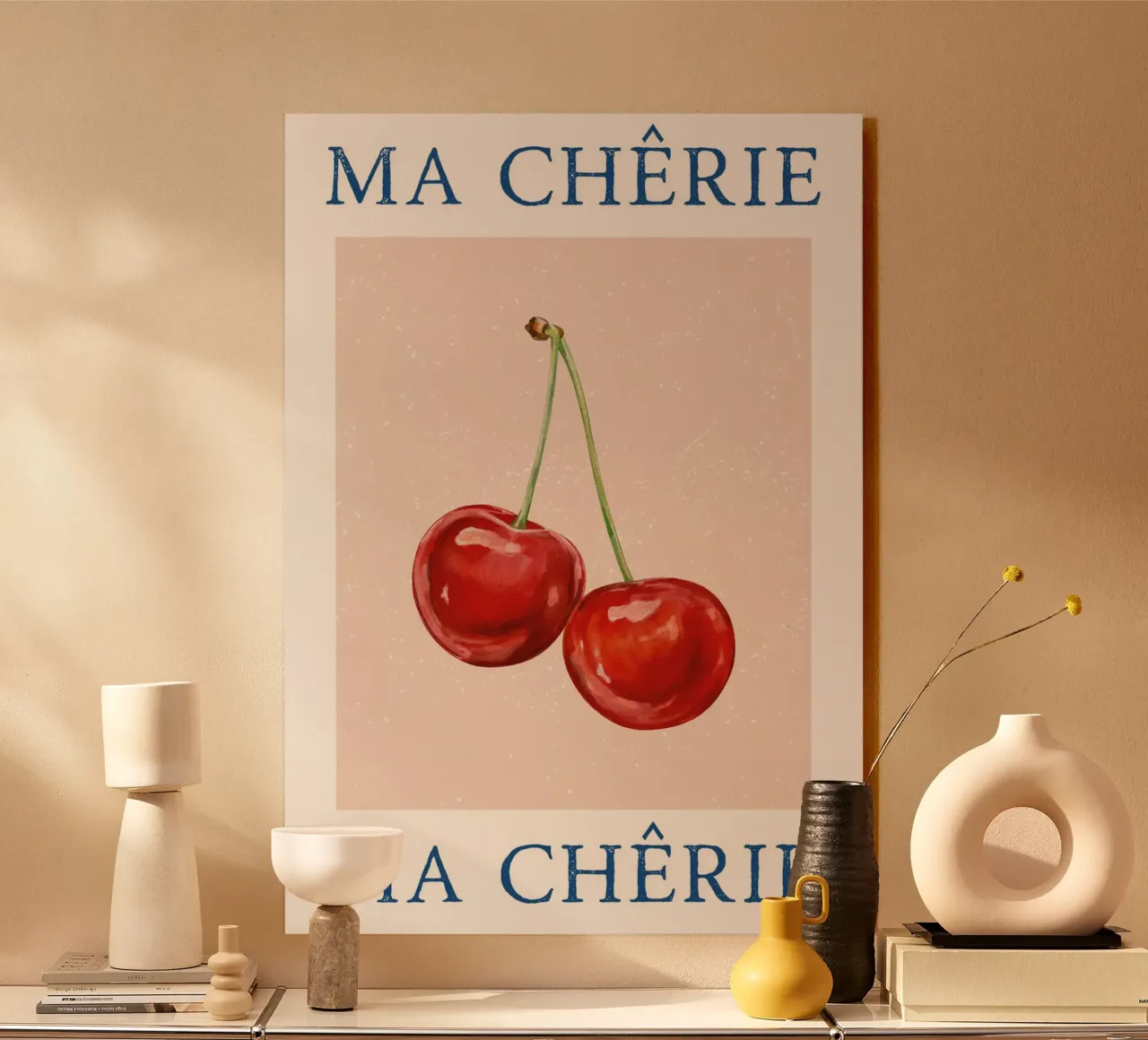 Ma Cherie, tipografia, ciliegia vintage , retrò alluminio dibond da pdigitalprints
