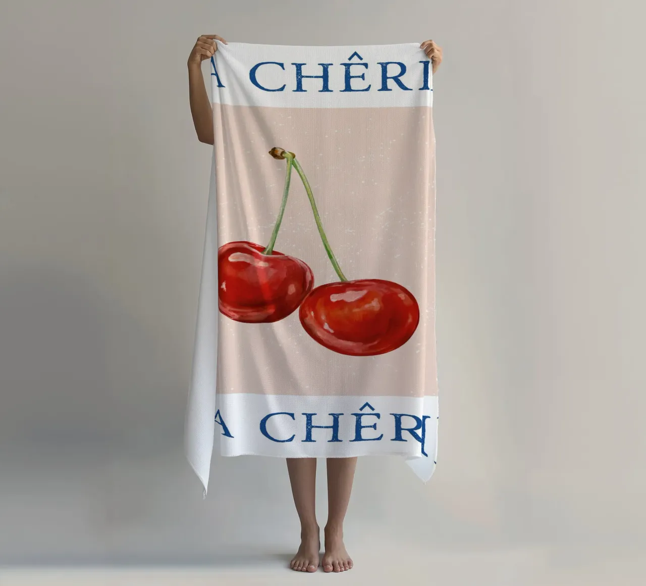 Ma Cherie, tipografia, ciliegia vintage , retrò telo mare da pdigitalprints