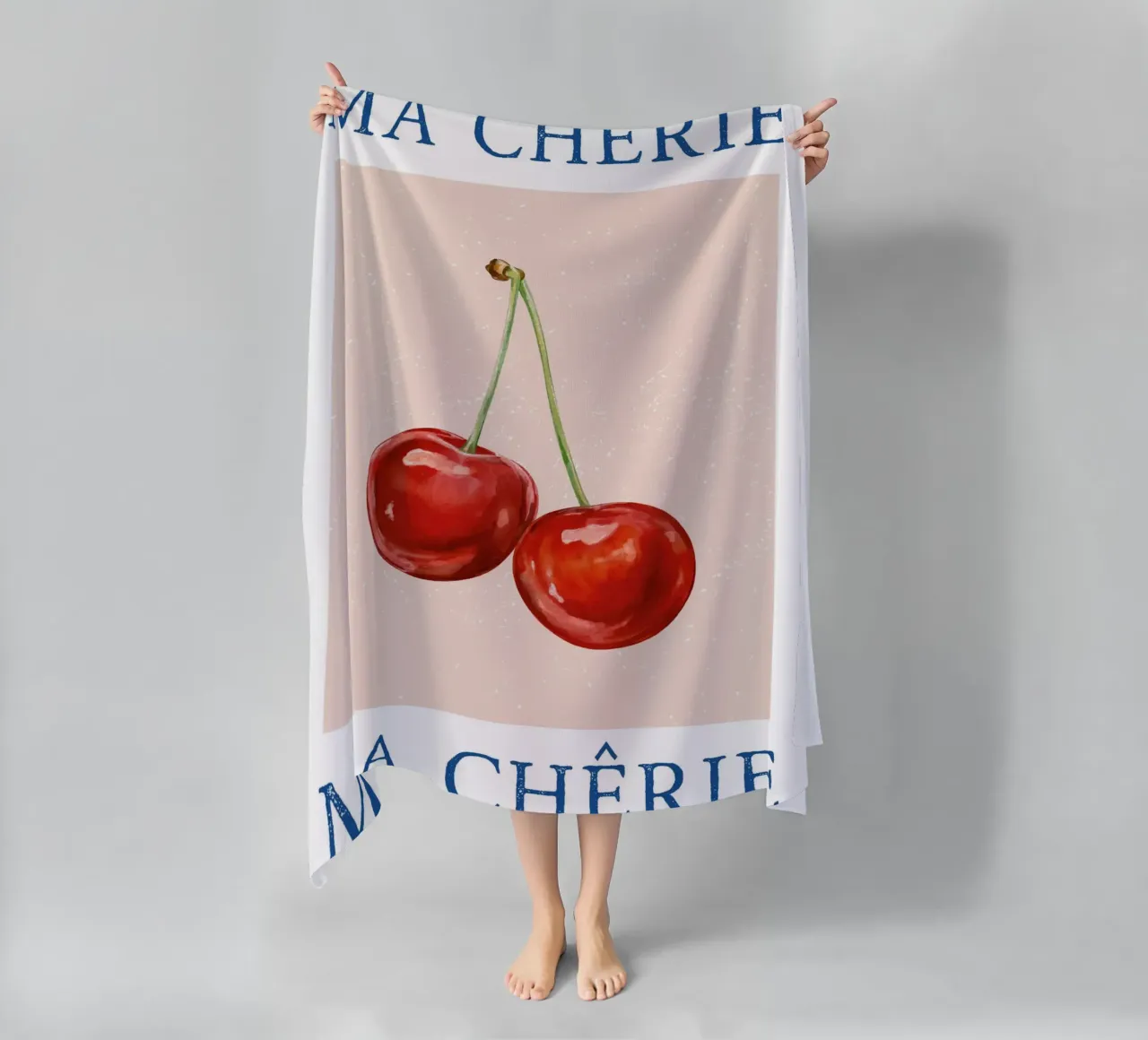 Ma Cherie, tipografia, ciliegia vintage , retrò telo mare da pdigitalprints