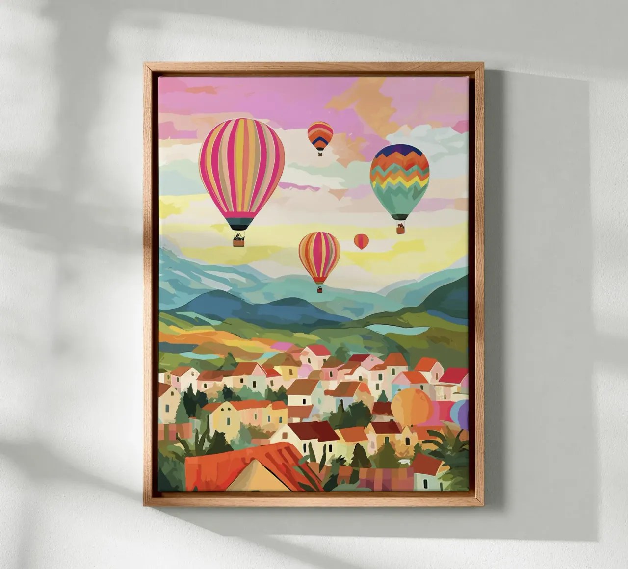 Cappadocia Turchia, Mongolfiere, Illustrazione di viaggio tela con Cornice a cassetta da Peaches Art Prints