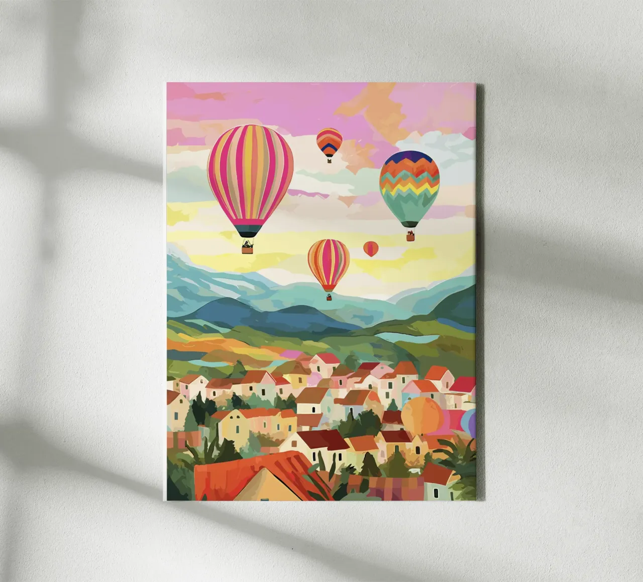 Cappadocia Turchia, Mongolfiere, Illustrazione di viaggio tela con Cornice a cassetta da Peaches Art Prints