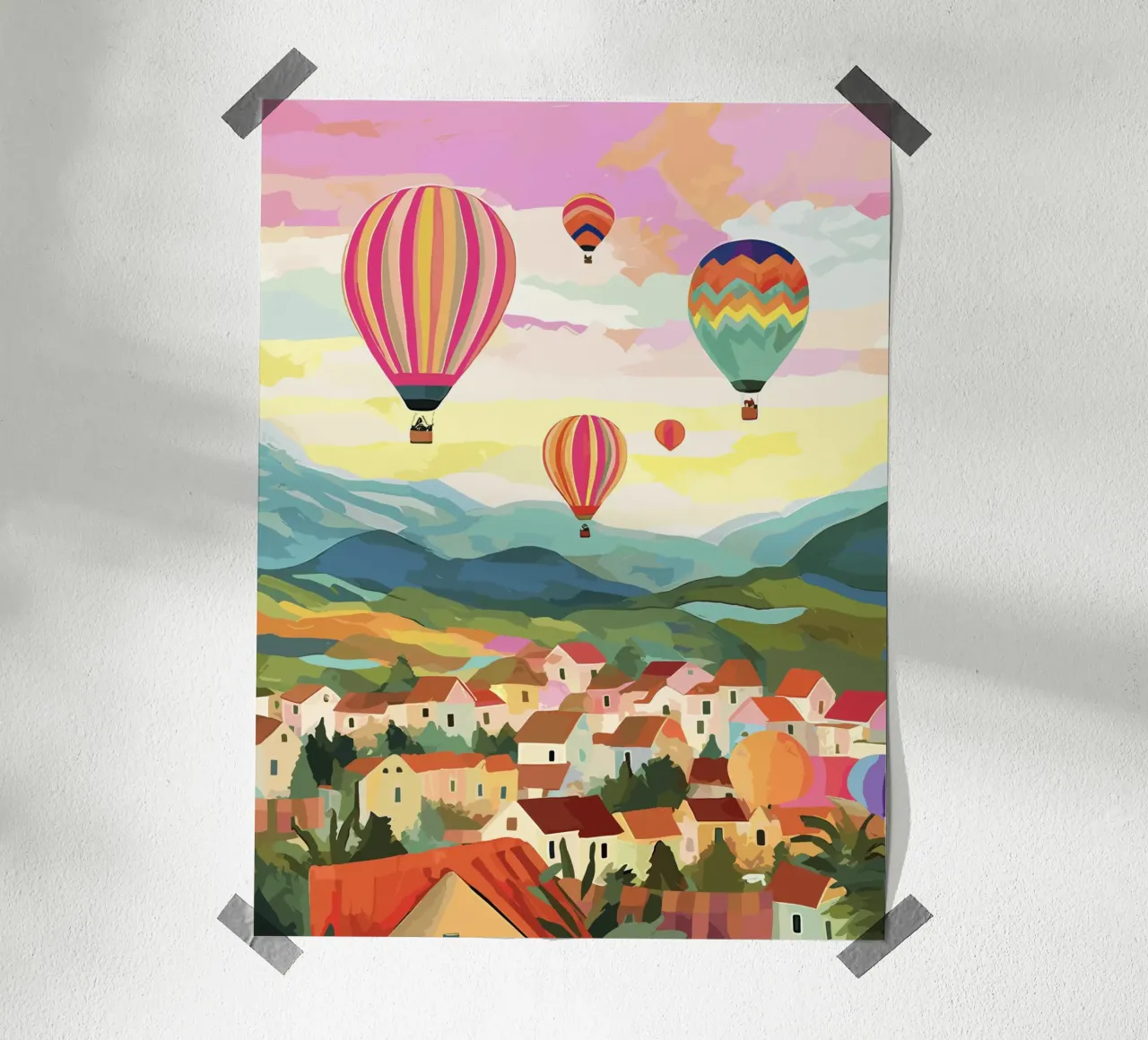 Cappadocia Turchia, Mongolfiere, Illustrazione di viaggio poster da Peaches Art Prints