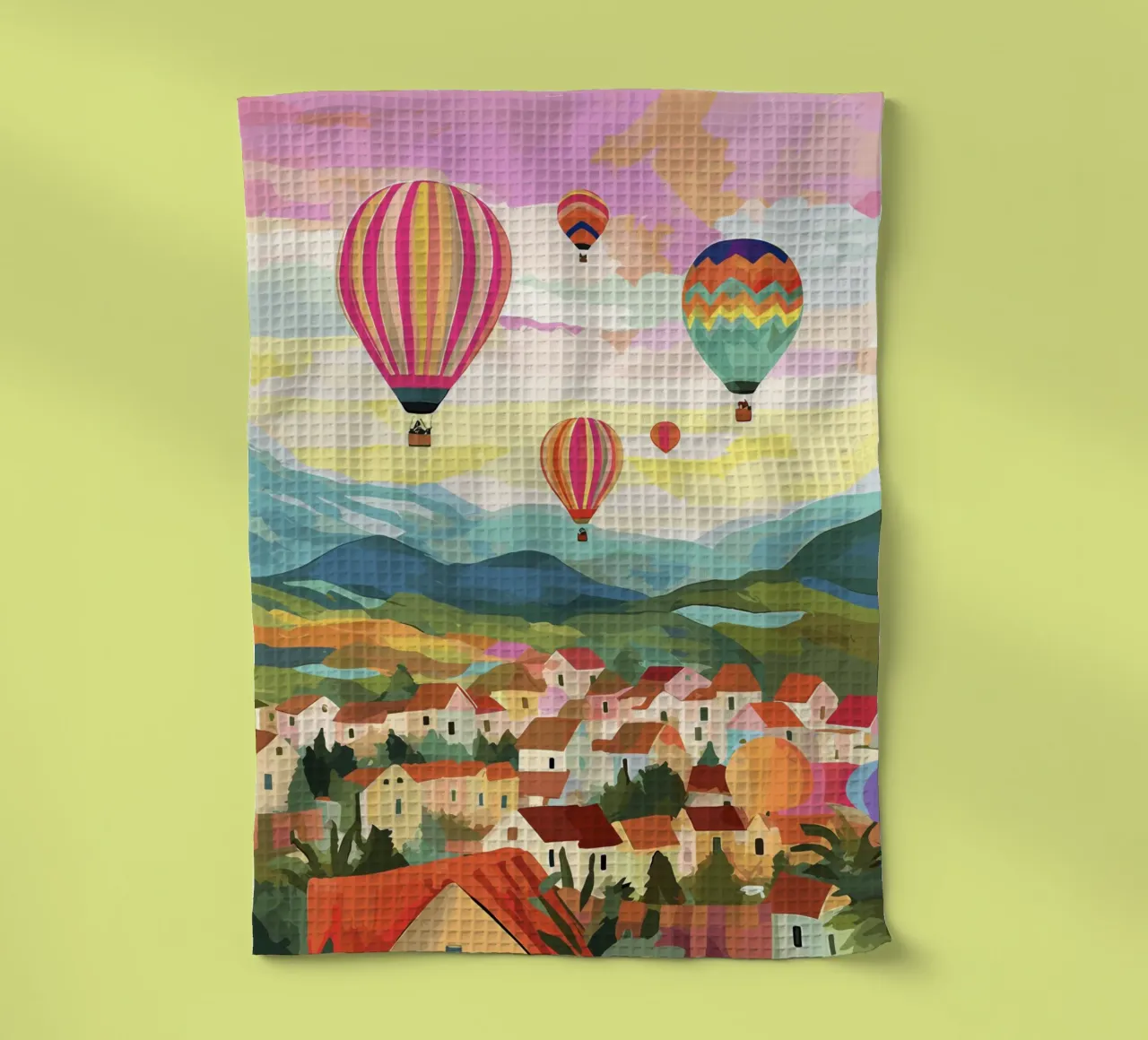 Cappadocia Turchia, Mongolfiere, Illustrazione di viaggio canovaccio da cucina da Peaches Art Prints