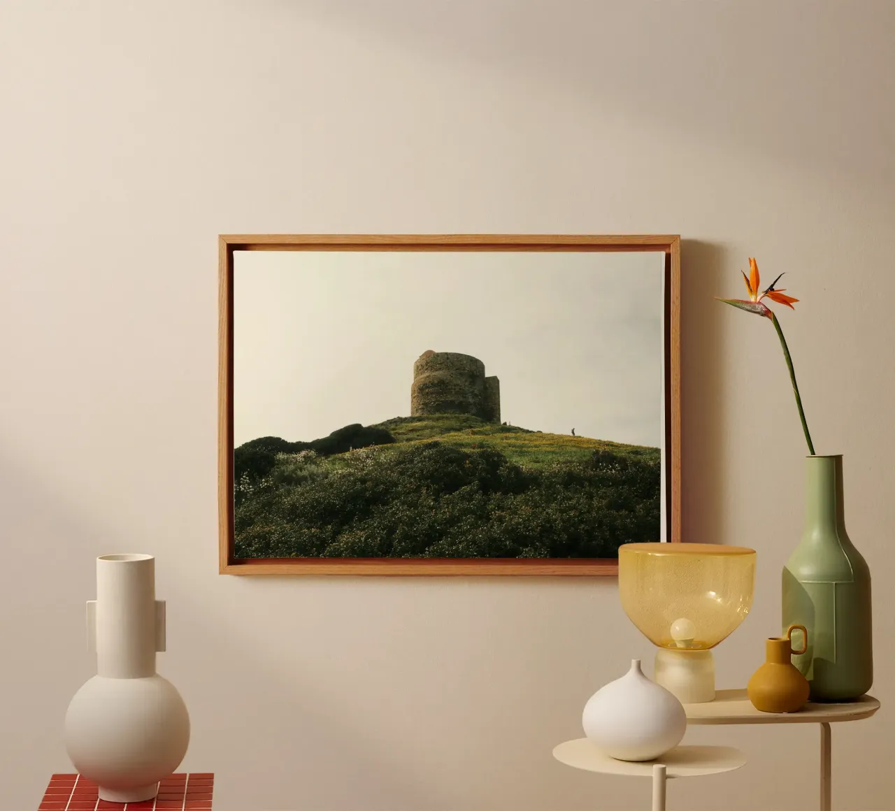 Historic Hilltop Tower in Bloom canvas met Baklijst van FujiPrints