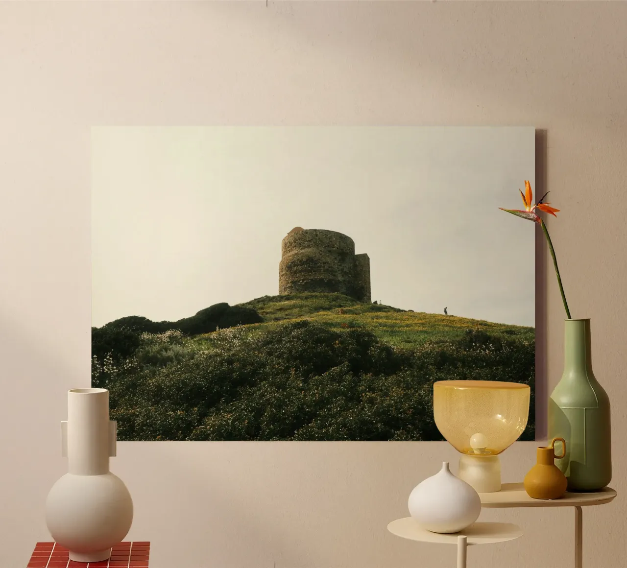 Historic Hilltop Tower in Bloom canvas met Baklijst van FujiPrints
