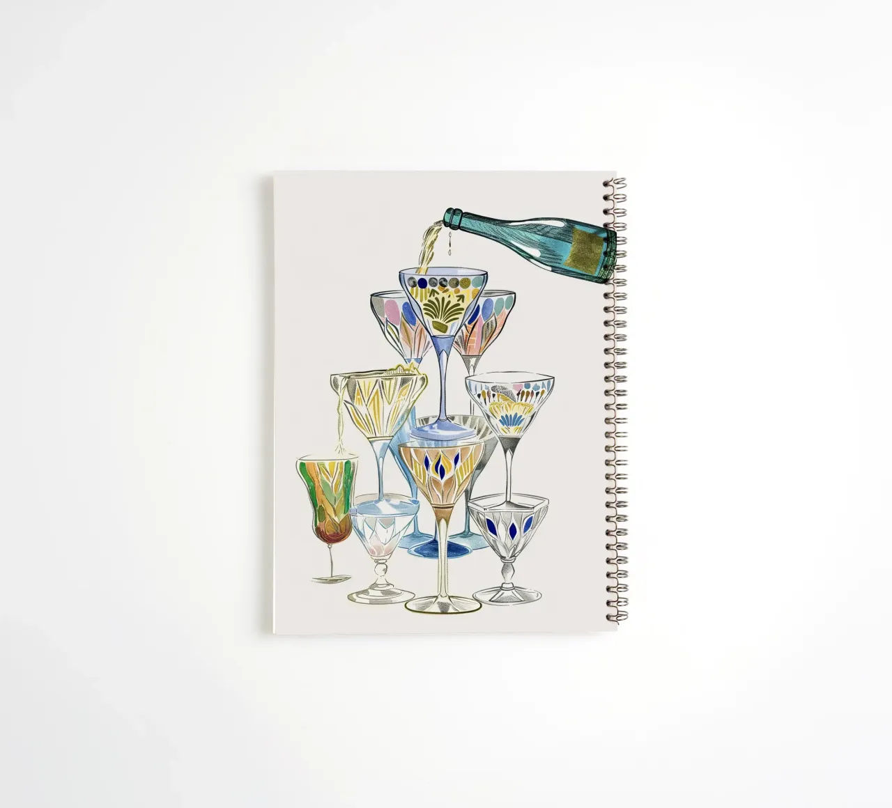 Drinks Tower, Bar Cart Cheers spiral notebook by Peaches Art Prints