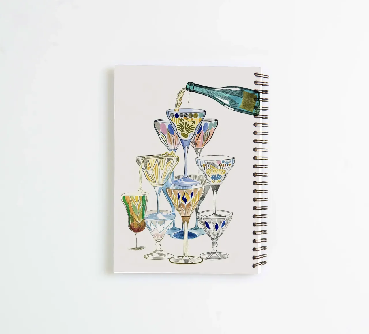 Drinks Tower, Bar Cart Cheers spiral notebook by Peaches Art Prints