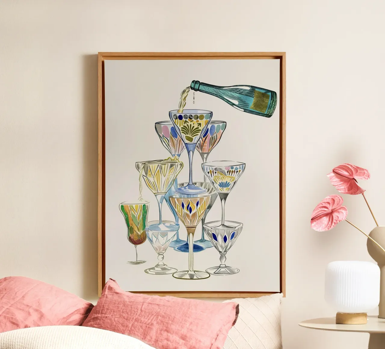 Drinks Tower, Bar Cart Cheers canvas by Peaches Art Prints