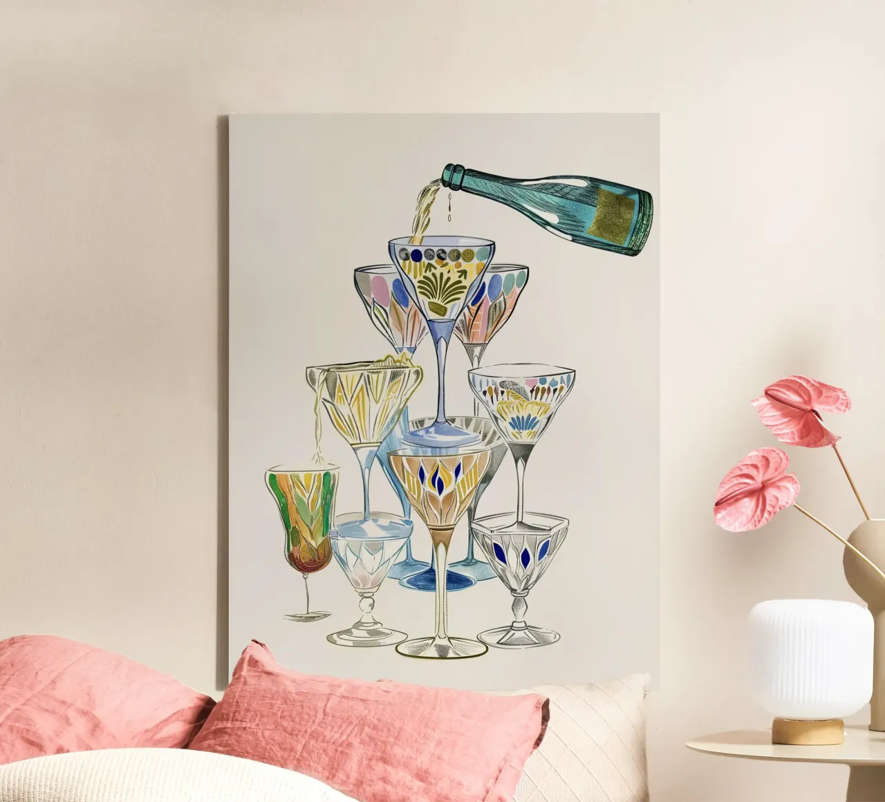 Drinks Tower, Bar Cart Cheers canvas by Peaches Art Prints
