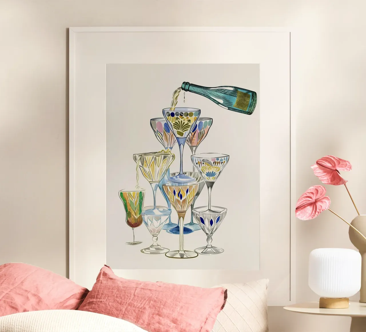 Drinks Tower, Bar Cart Cheers hahnemühle by Peaches Art Prints