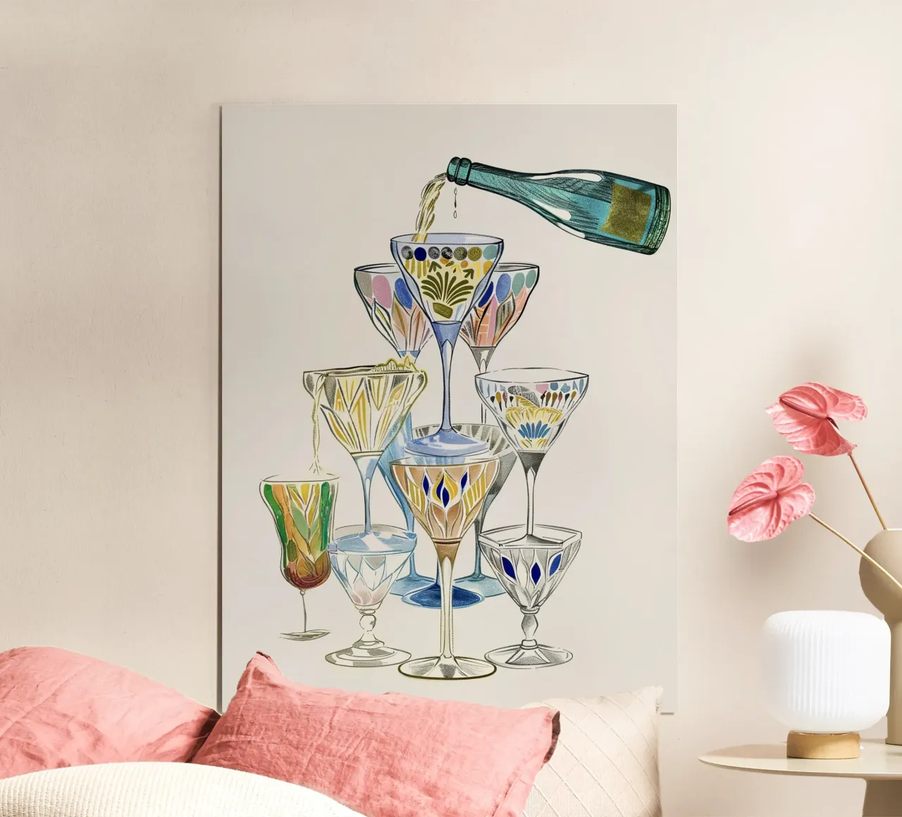 Drinks Tower, Bar Cart Cheers hahnemühle by Peaches Art Prints