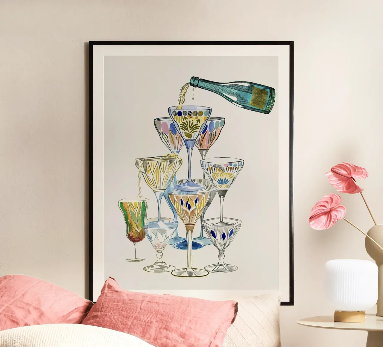 Drinks Tower, Bar Cart Cheers hahnemühle by Peaches Art Prints