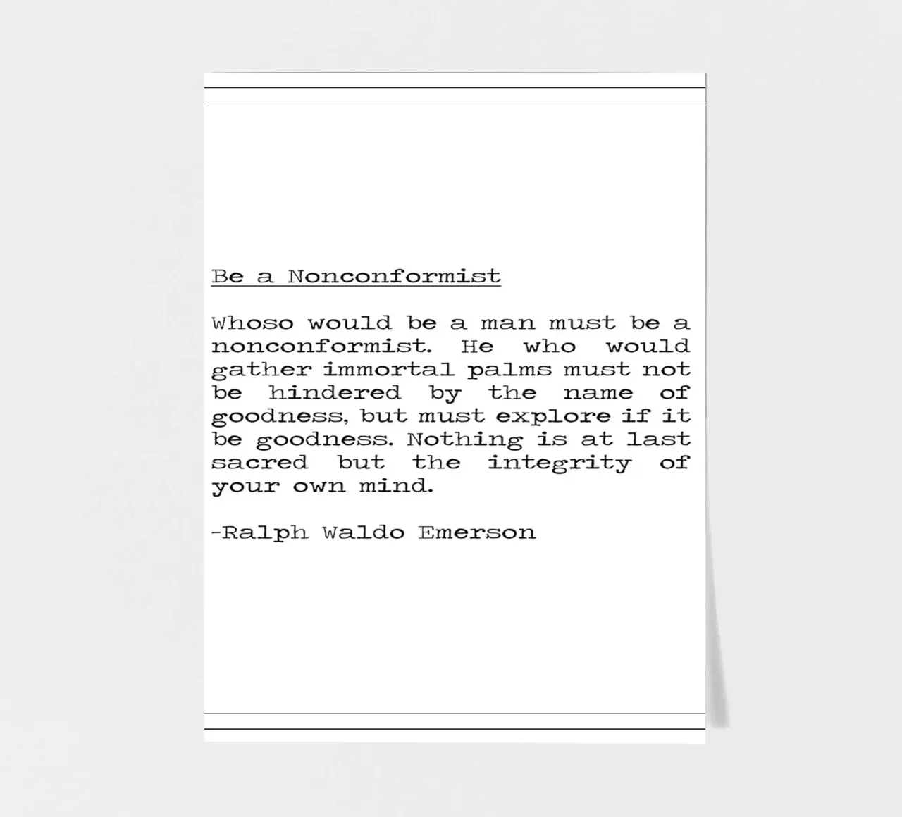 Be a Nonconformist integrity is sacred, Ralph Waldo Emerson sticker sheet by Summer Soul Co. - Quotes