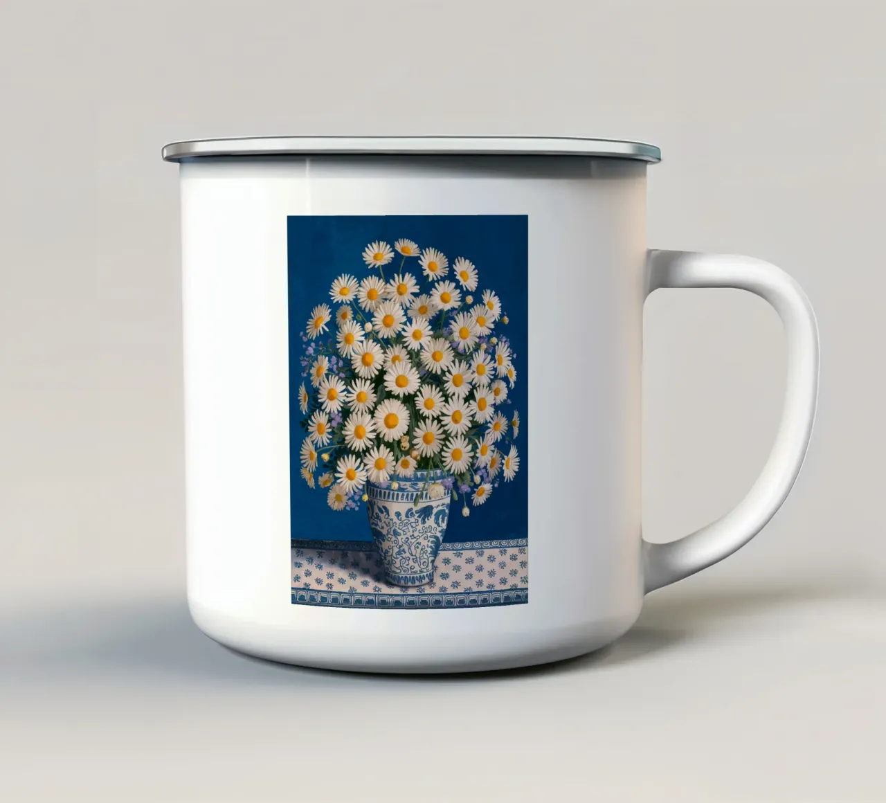 Margherite in un vaso tazza in smalto da logic