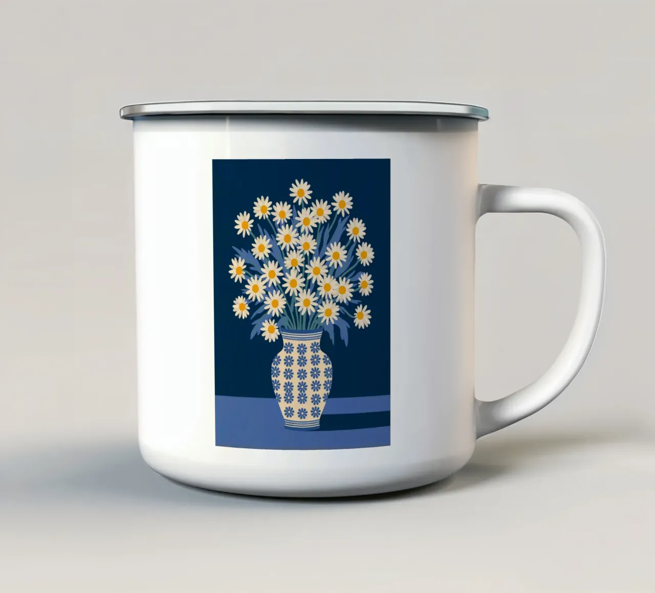 Margherite in un vaso tazza in smalto da logic