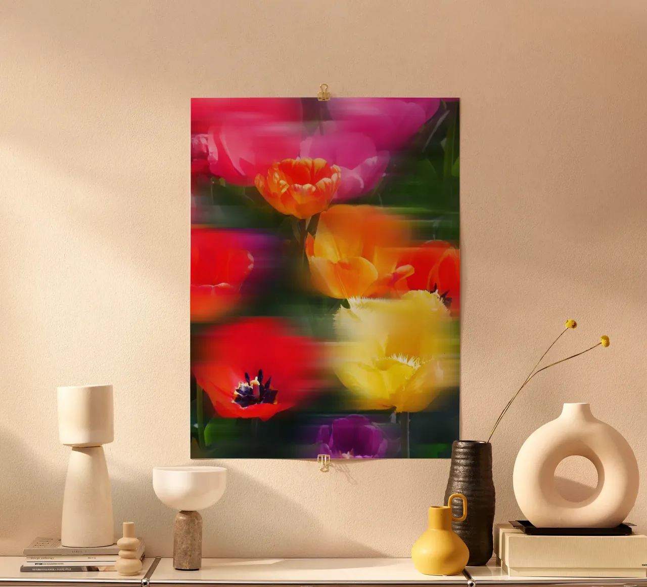 Fiori vibranti in movimento poster con telaio in alluminio da Dagmar Pels