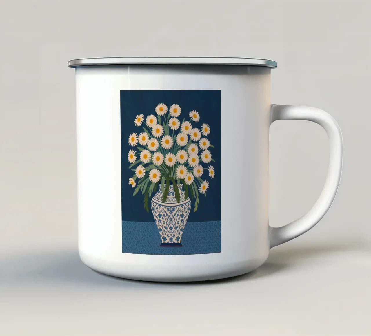 Margherite in un vaso tazza in smalto da logic