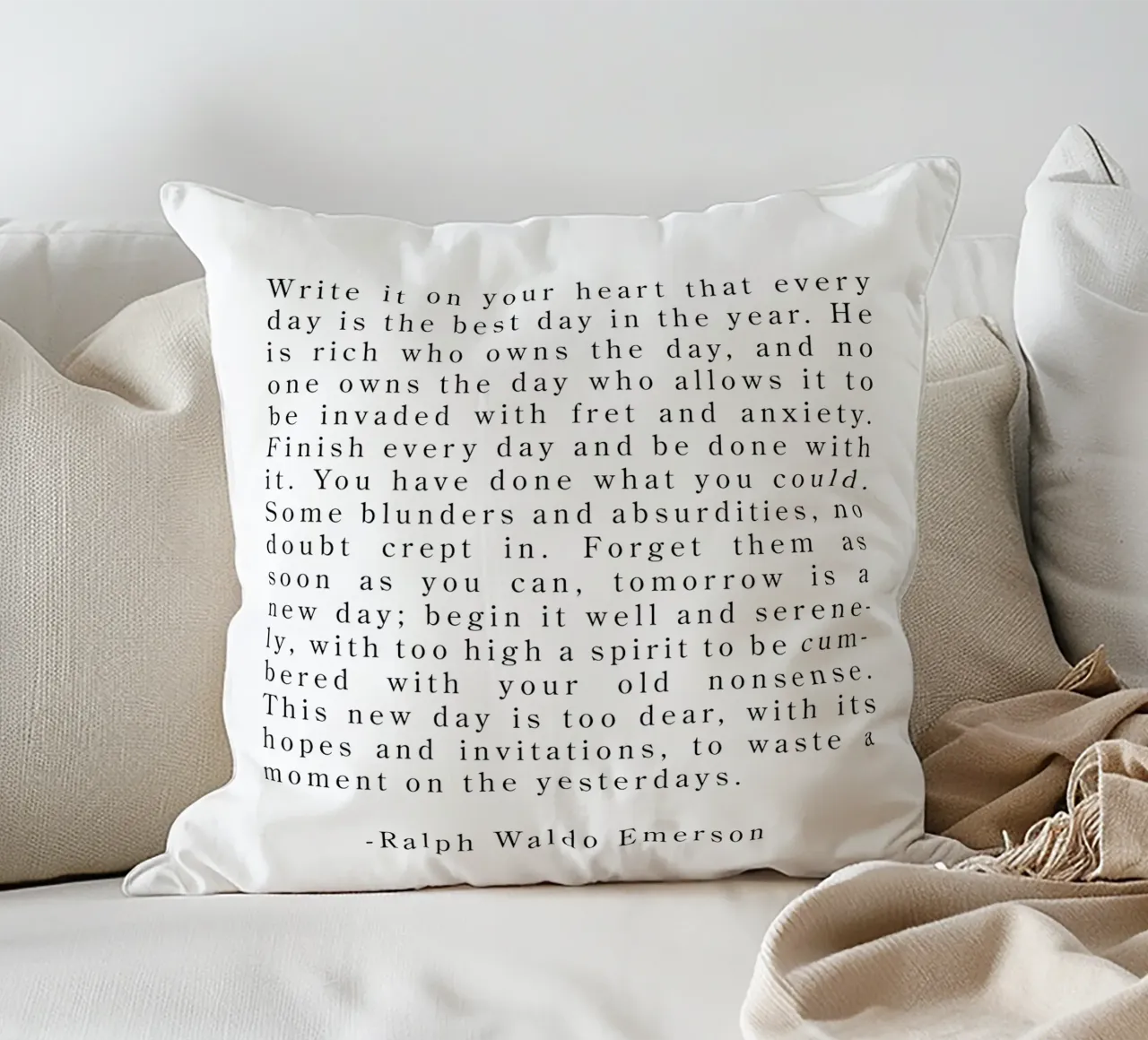 Écrivez-le sur votre cœur tous les jours - Citation de Ralph Waldo Emerson coussin de Summer Soul Co. - Quotes