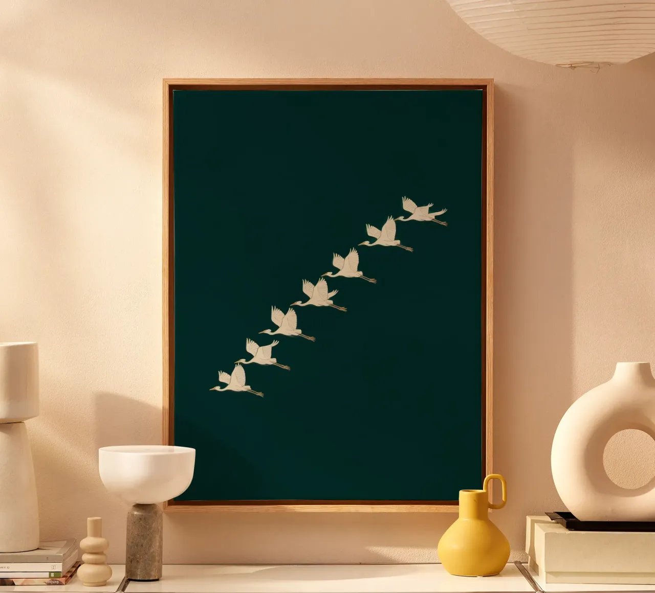 Flock Of Swans canvas with Floater frame by logic