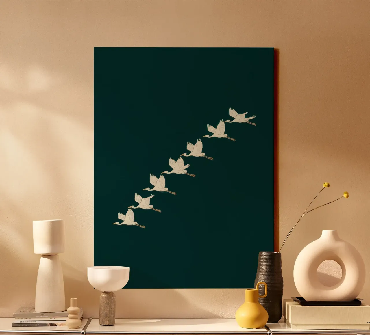 Flock Of Swans canvas with Floater frame by logic