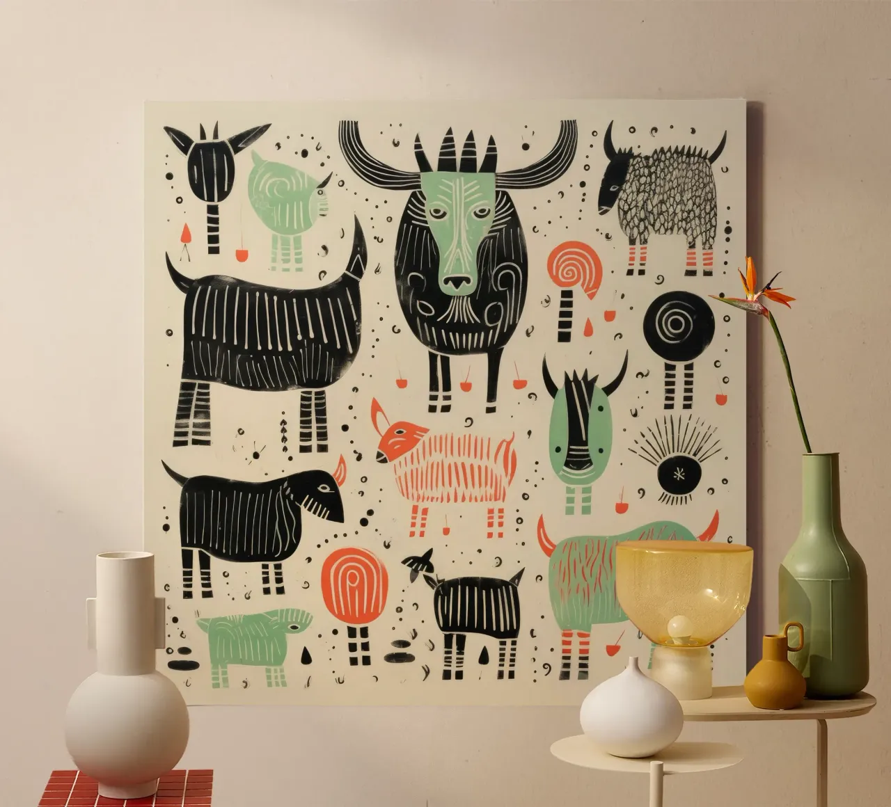 Yak verdi 2 tela con Cornice a cassetta da Minimal Animal Art