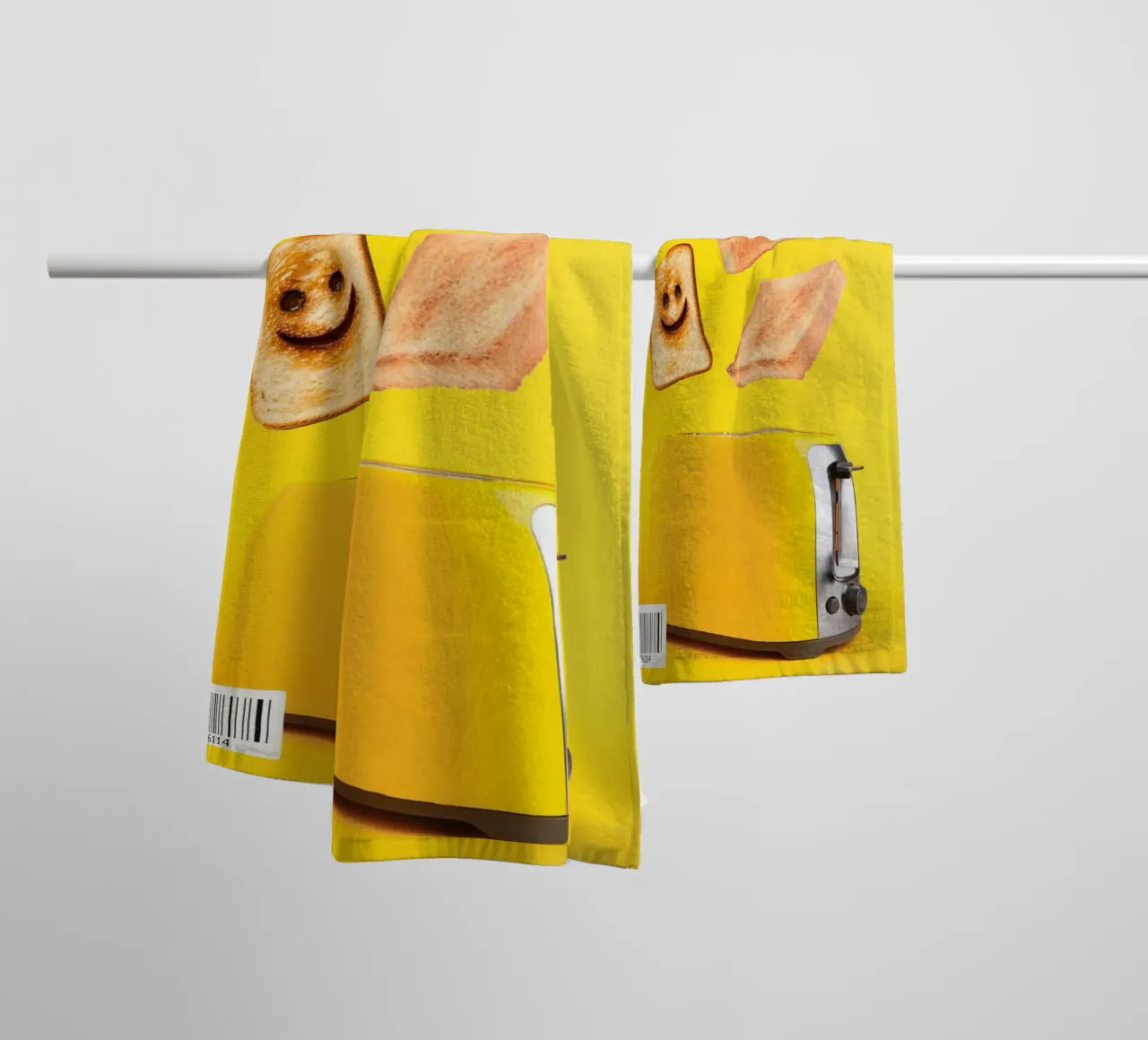 Slices of toasted bread with smiling faces towel by ramosashop