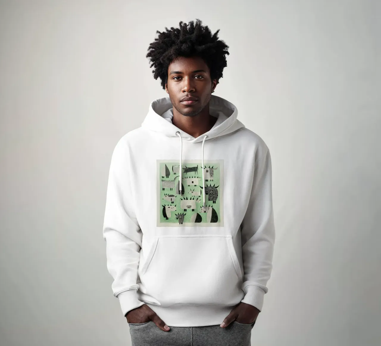 Yaks verdes 3 sudadera con capucha de Minimal Animal Art