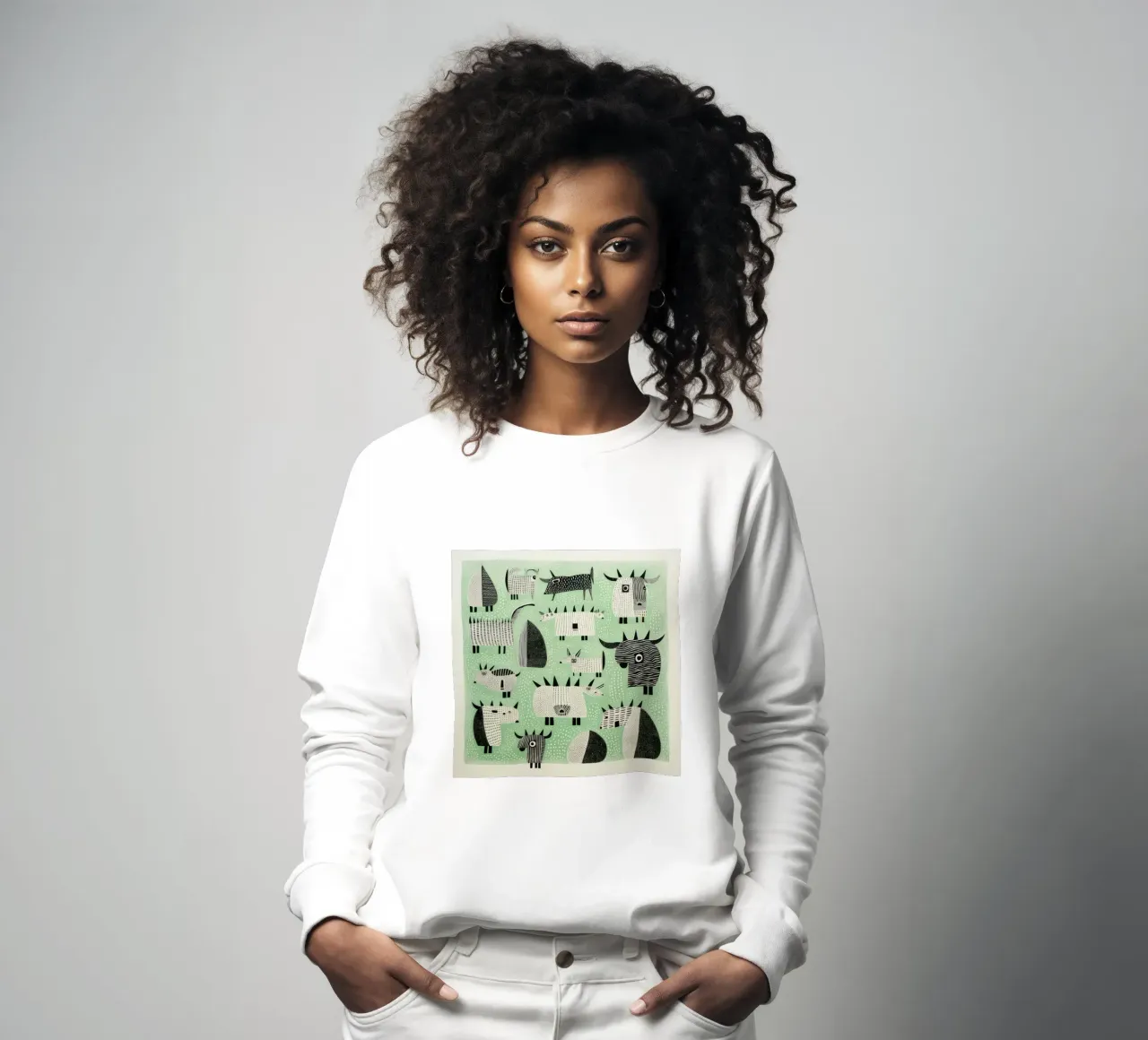 Grüne Yaks 3 Sweatshirt von Minimal Animal Art