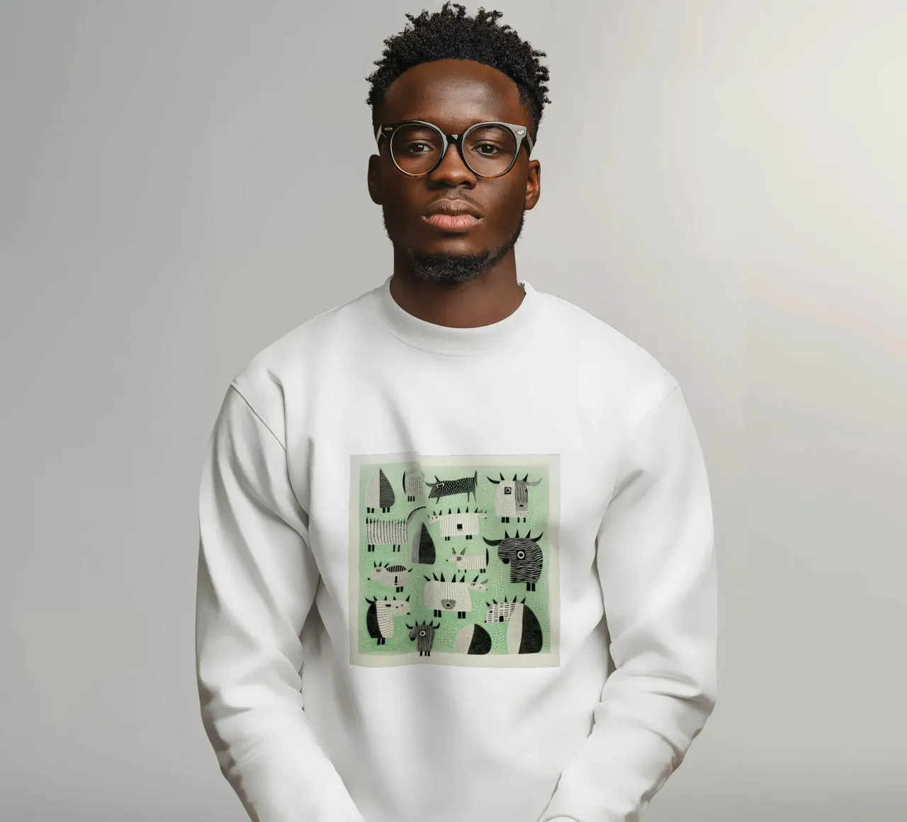 Grüne Yaks 3 Sweatshirt von Minimal Animal Art
