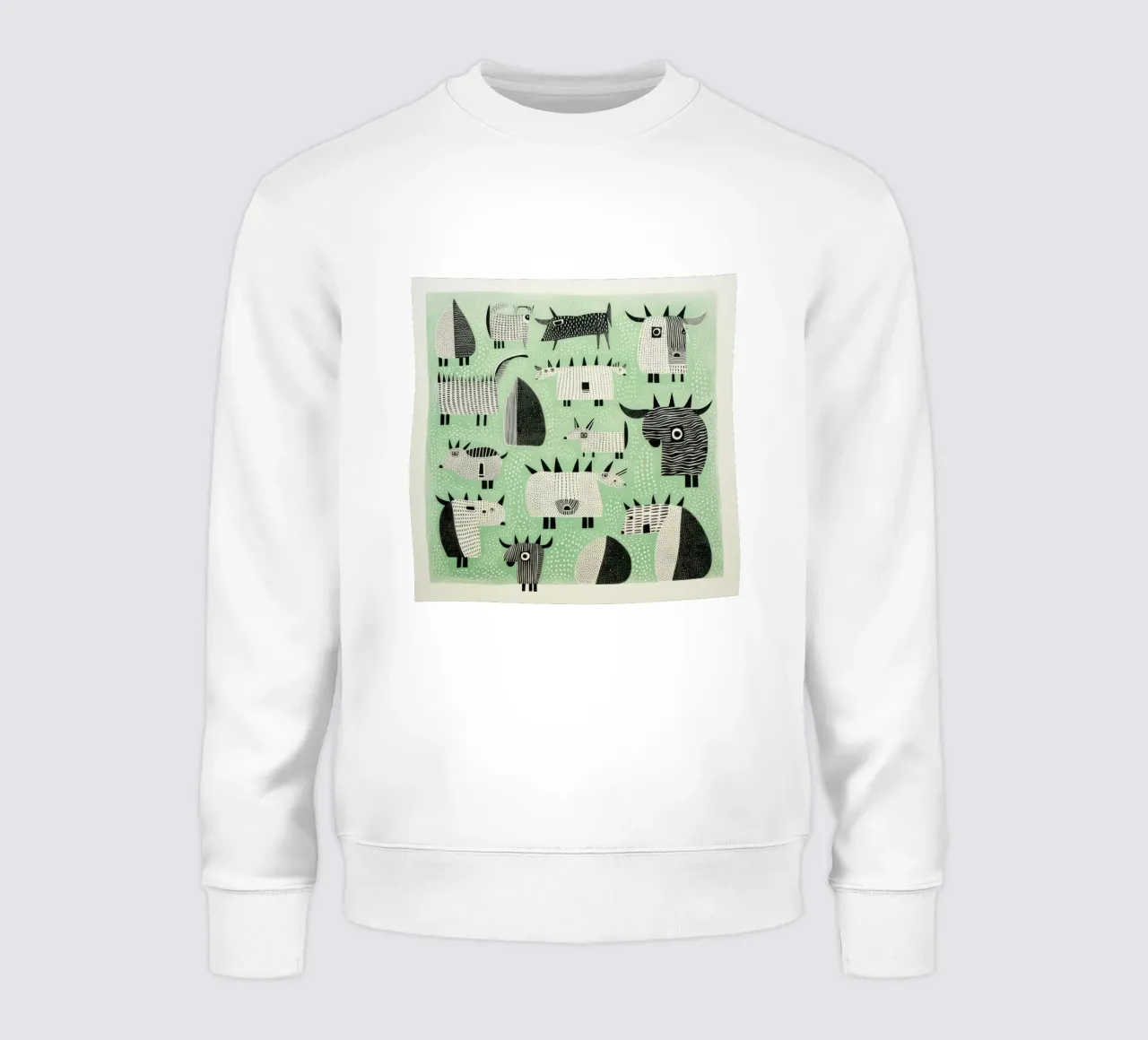 Grüne Yaks 3 Sweatshirt von Minimal Animal Art