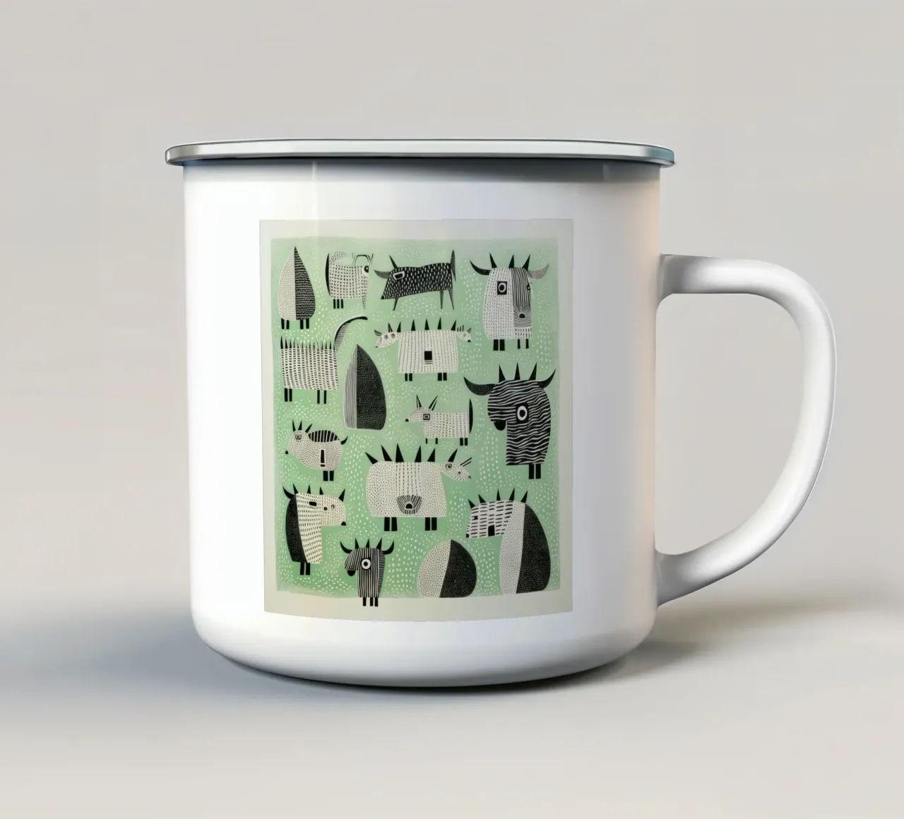 Yaks verdes 3 taza de esmalte de Minimal Animal Art