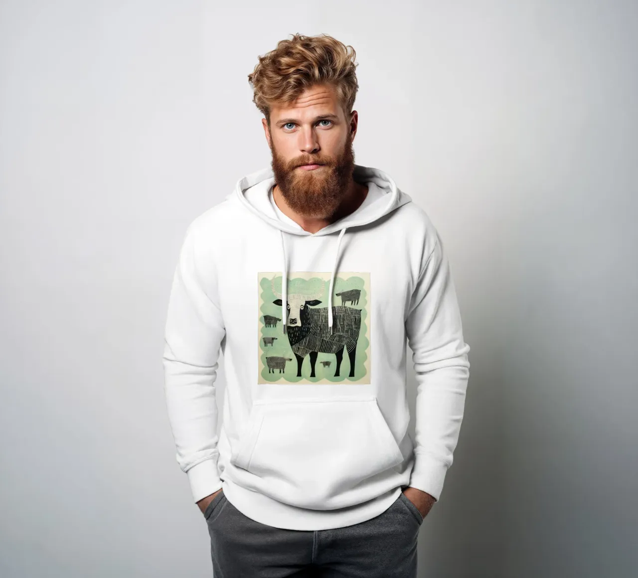 Yaks verdes 4 sudadera con capucha de Minimal Animal Art