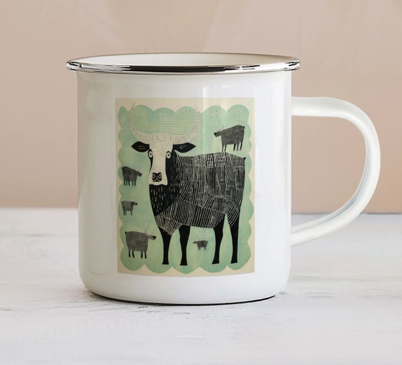 Yak verdi 4 tazza in smalto da Minimal Animal Art