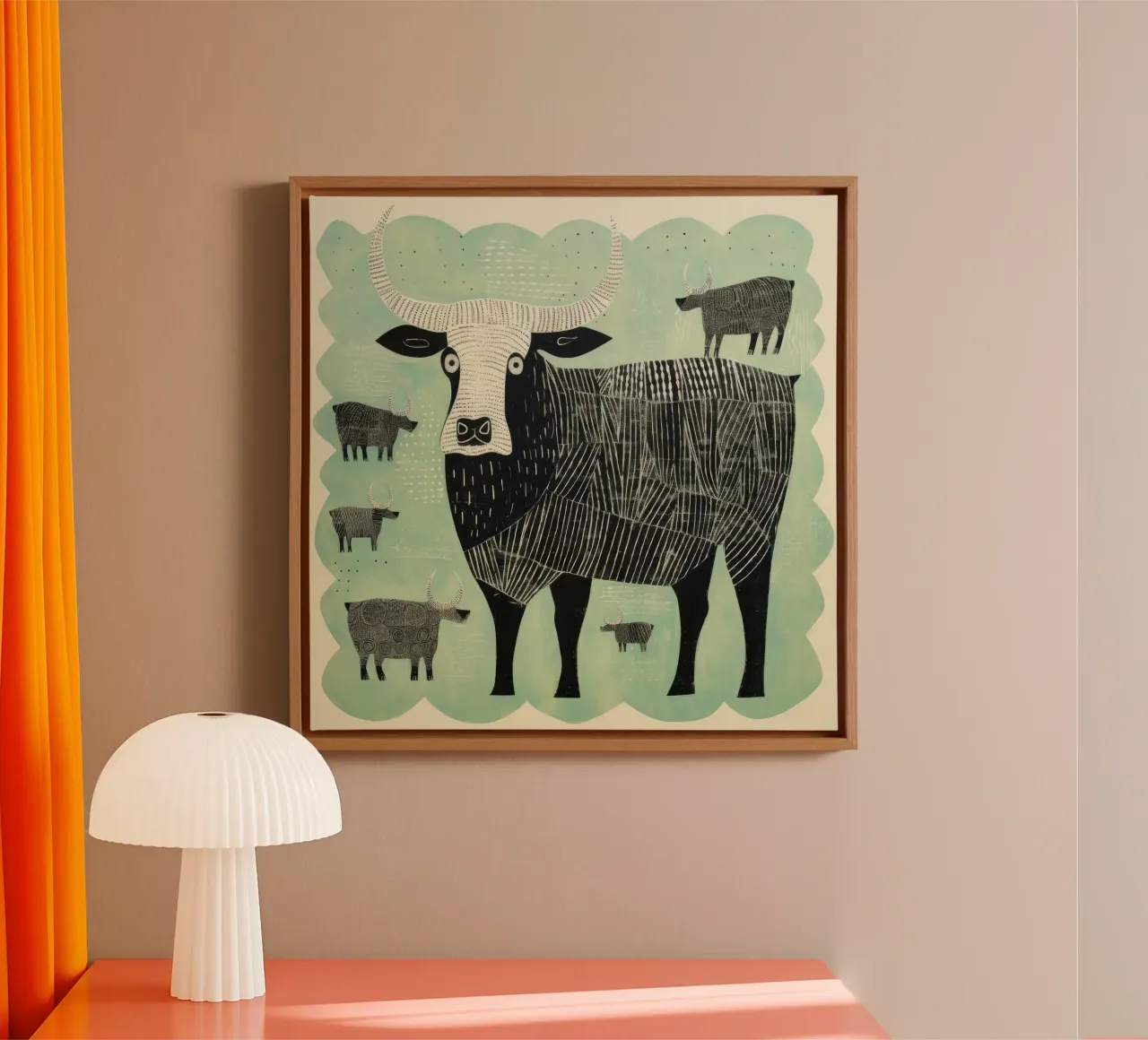 Yak verdi 4 tela con Cornice a cassetta da Minimal Animal Art