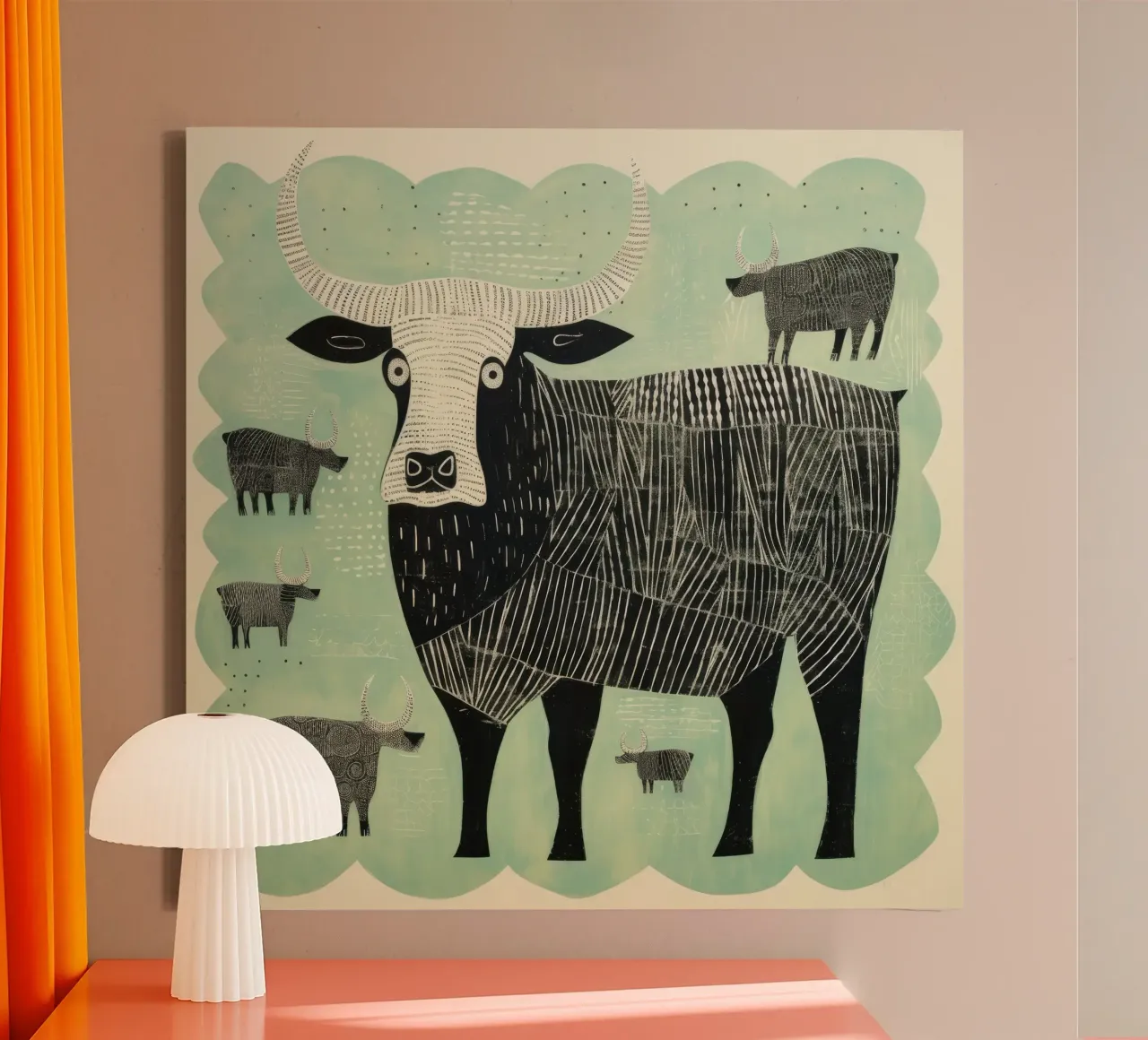 Yak verdi 4 tela con Cornice a cassetta da Minimal Animal Art